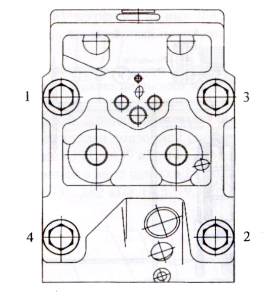 Последовательность затяжки болтов крепления головки цилиндра  - двигателя КАМАЗ Евро-2-3 - 740.50, 740.51