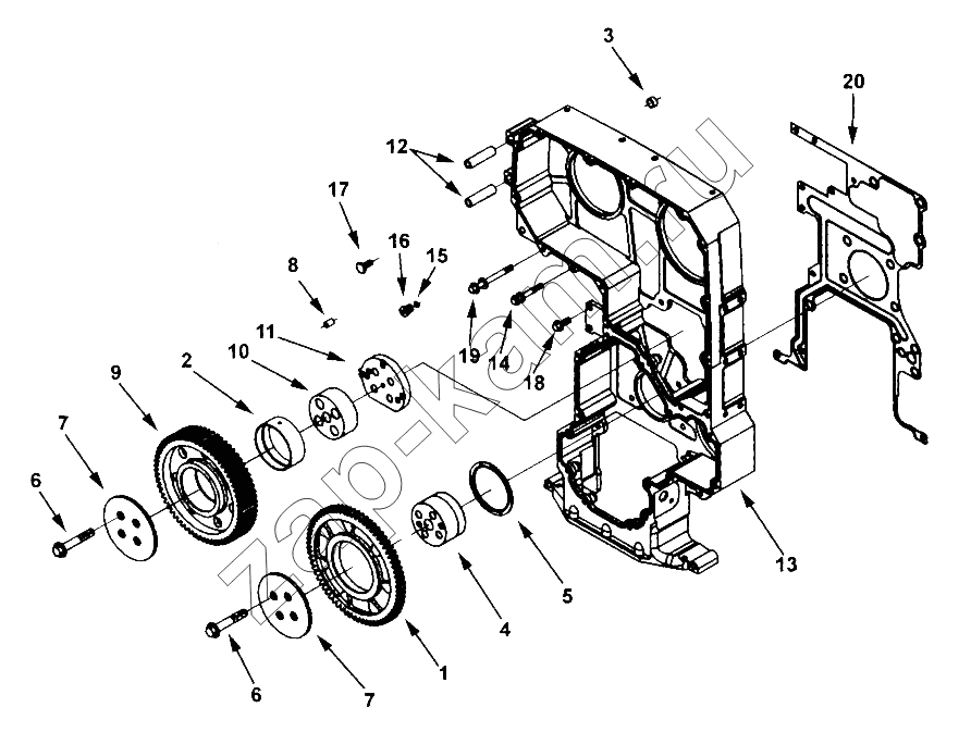 Схема/чертеж: BB1836 Gear Housing/Idler Gears / Cummins QSX-15 I