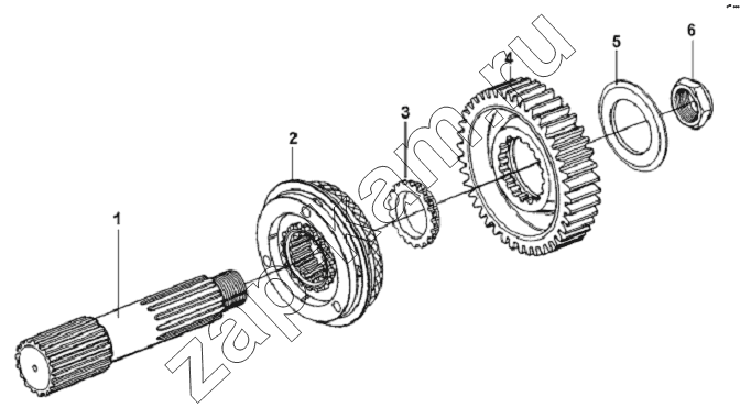 Схема/чертеж: Auxiliary Gearbox Main Shaft Assembly / DongFeng L3251A3 (вар.)