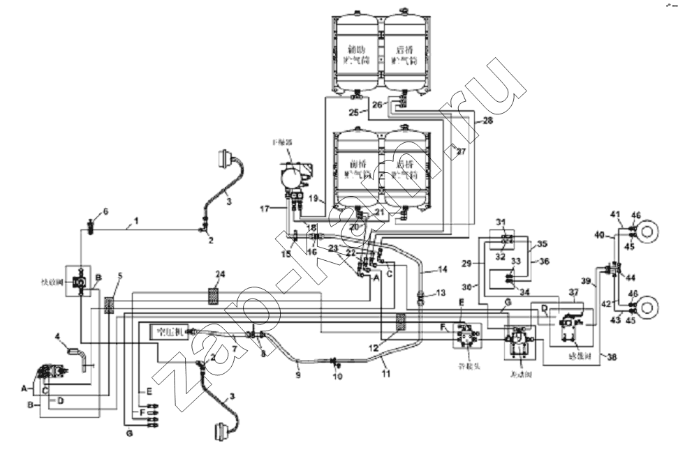 Схема/чертеж: Diagram of Exhaust Brake Pipeline / DongFeng L3251A3 (вар.)