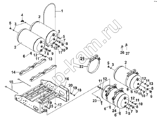 Схема/чертеж: Front/Rear Air Reservoir Subassembly / DongFeng L3251A3 (вар.)