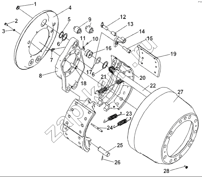 Схема/чертеж: Rear axle, brake assembly / DongFeng DFL-3251AW1