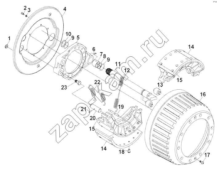Схема/чертеж: Middle axle, brake assembly / DongFeng DFL-3251AW1