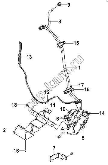 Схема/чертеж: Hand Brake Pipeline Group, Cab / DongFeng DFL-3251AW1