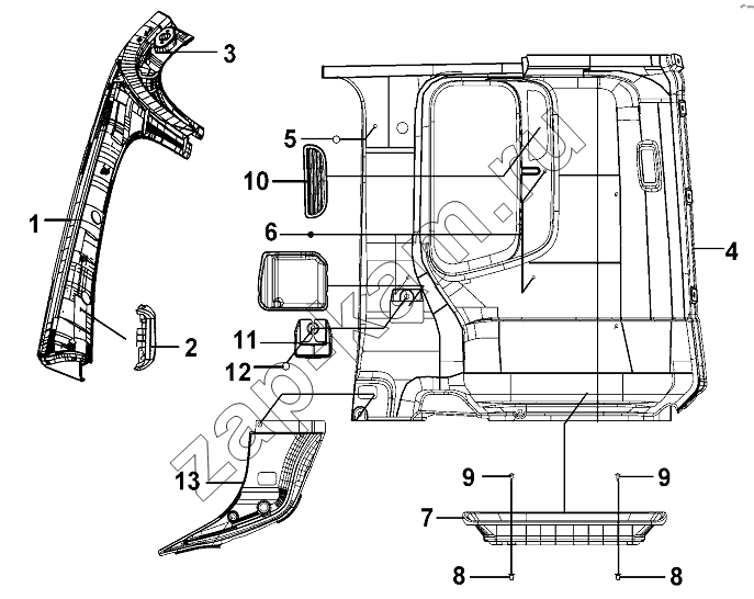 Схема/чертеж: LH Side Wall Interior Trim Group / DongFeng DFL-3251AW1