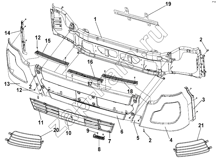 Схема/чертеж: Front Bumper Group / DongFeng DFL-3251AW1