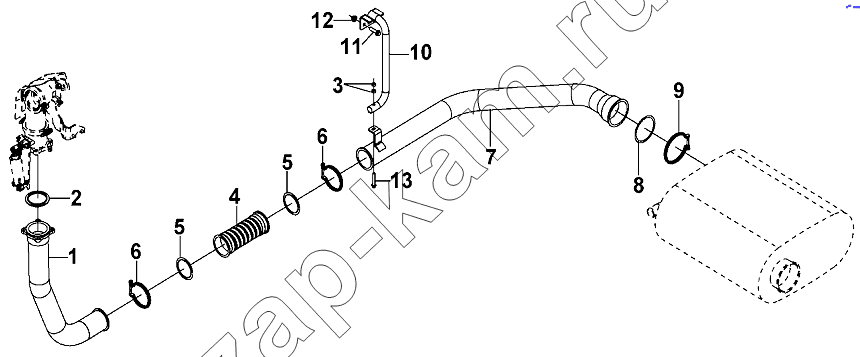 Схема/чертеж: Muffler Intake Pipe Group / DongFeng DFL-3251AW1