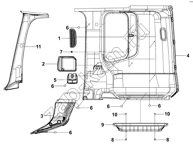 Схема/чертеж: 5402B-C0201 Внутренняя отделка правой боковины / DongFeng DFL-4251A