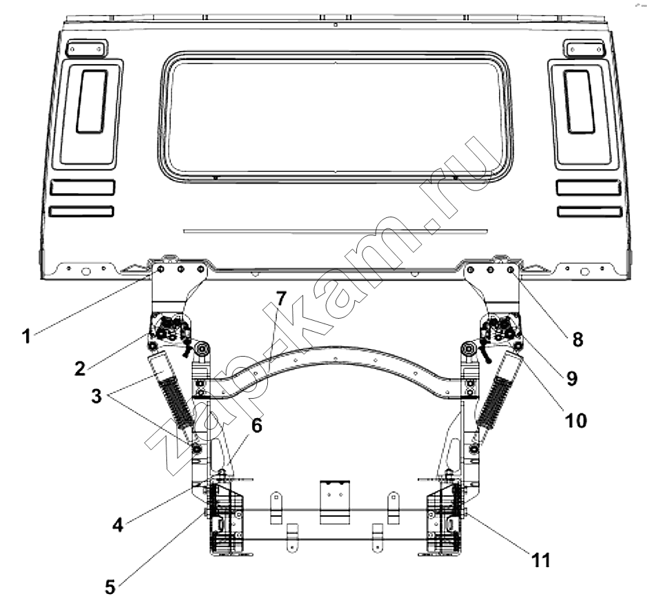 Схема/чертеж: 5001B-C0302 Задняя подвеска кабины / DongFeng DFL-4251AXA Euro3