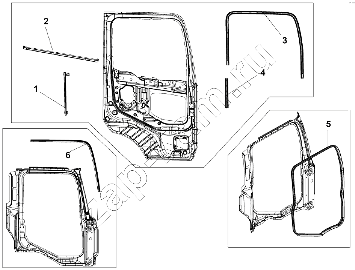 Схема/чертеж: 6107B-C0100 Уплотнители правой двери / DongFeng DFL-4251AXA Euro3