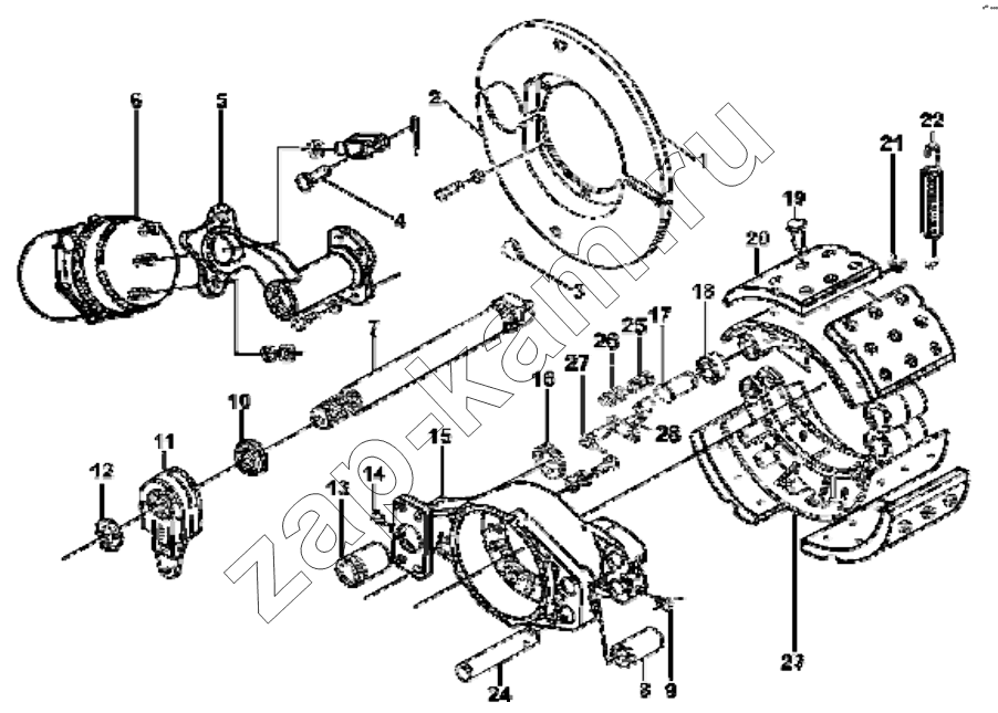 Схема/чертеж: 3502ZAS03A-010 Rear left brake group / DongFeng EQ4251W2 - 999Z