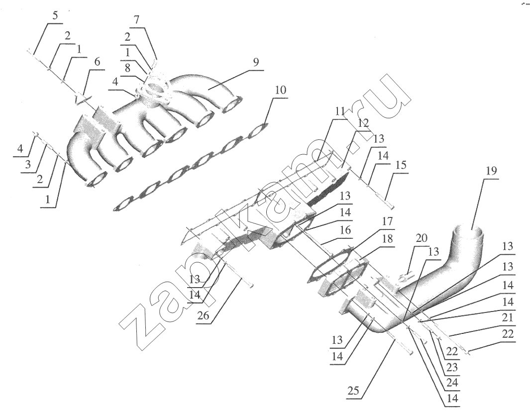 Схема/чертеж: Intake and Exhaust Manifold (II) / FAW CA6110