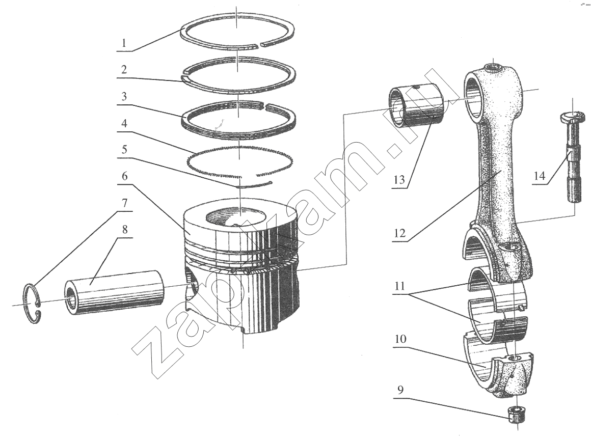 Схема/чертеж: Piston and Connecting Rod / FAW CA6110