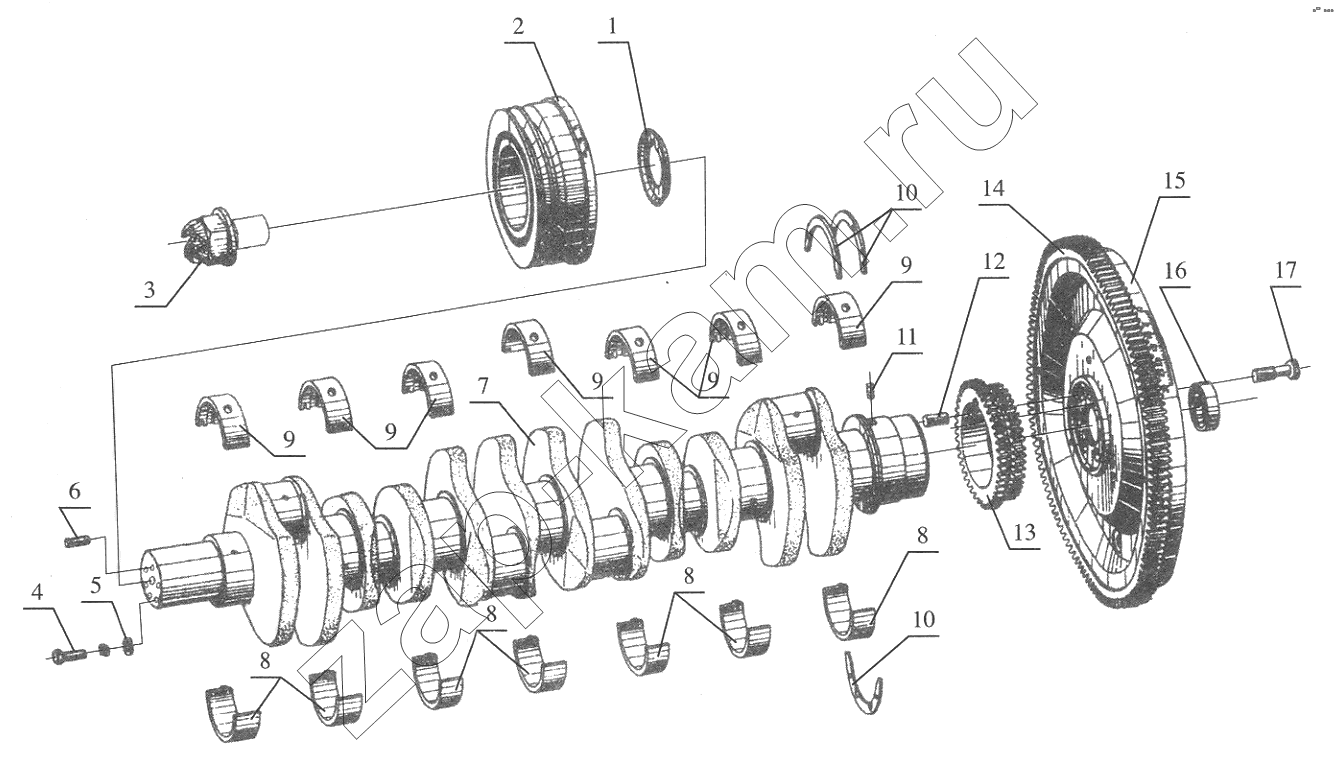 Схема/чертеж: Crankshaft and flywheel / FAW CA6110
