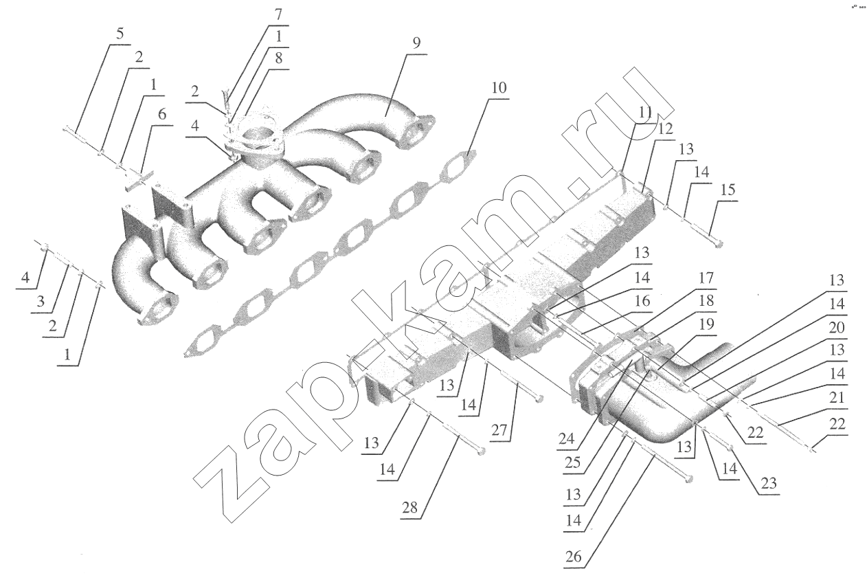 Схема/чертеж: Intake and Exhaust Manifold (I) / FAW CA6110