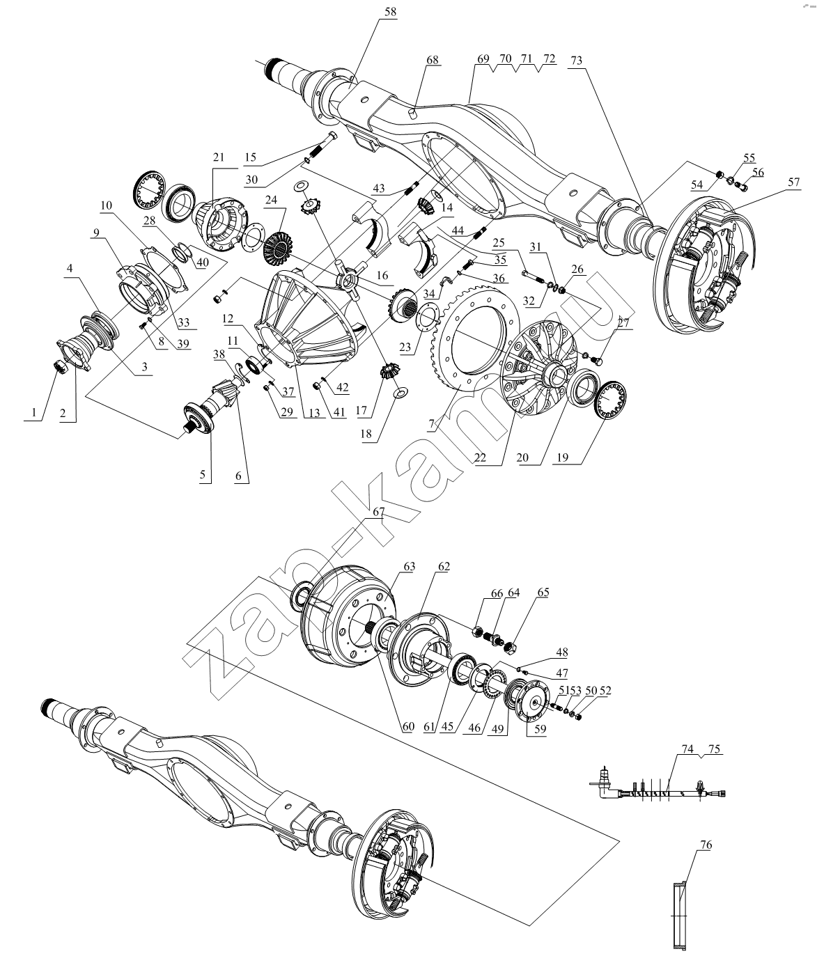 Схема/чертеж: 1S10492400128 Задний мост / Foton BJ1041, BJ1069 (Ollin)