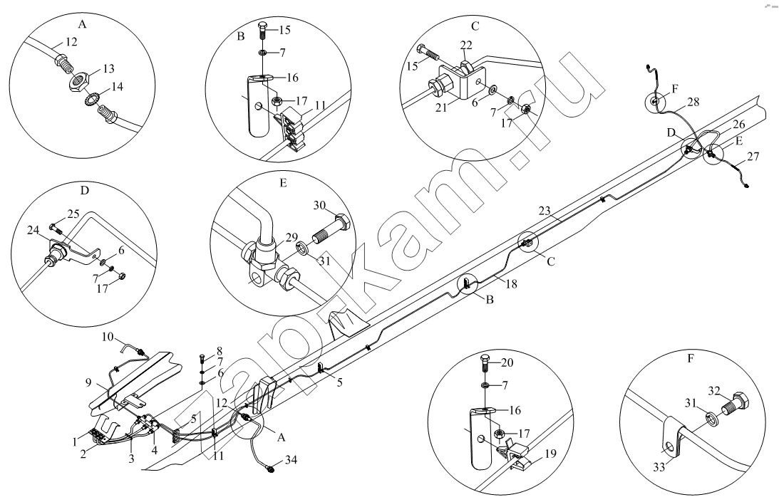 Схема/чертеж: 1S10593560101 Тормозная магистраль (шасси) / Foton BJ1041, BJ1069 (Ollin)