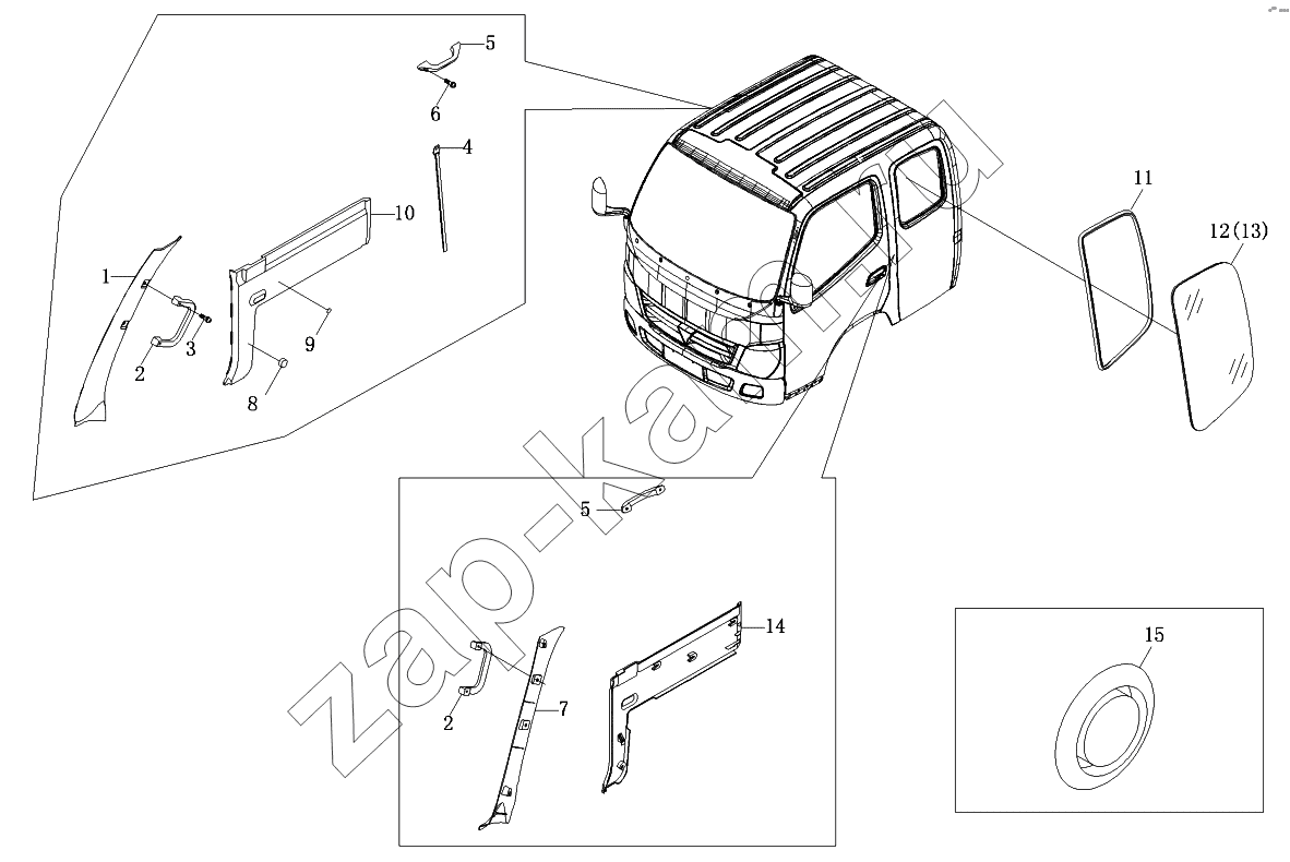 Схема/чертеж: Аксессуары боковой панели 1,5-рядной кабины / Foton-BJ1069