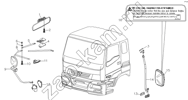 Схема/чертеж: Зеркало заднего вида левое в сборе / Foton-BJ3251DLPJB