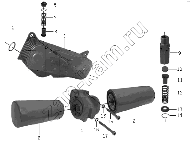 Схема/чертеж: Фильтр масляный и теплообменник / Foton-BJ3251DLPJB