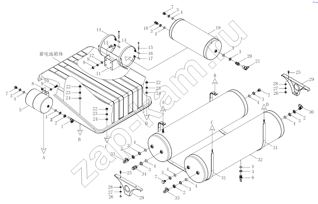 Схема/чертеж: 1S32513561304 Braking pipeline-air reservoir module / Foton 3253DLPJE-0RZA01
