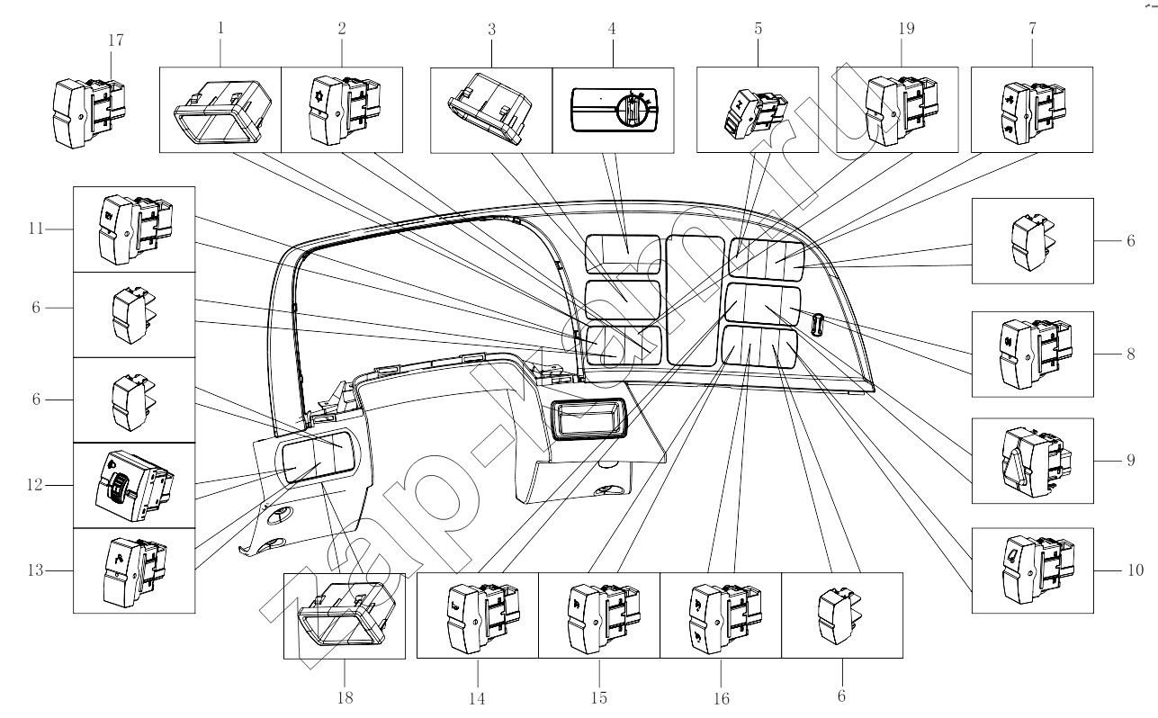 Схема/чертеж: 1SB2483730807 Switch-body parts-1 / Foton 4189SLFKA-AEZA01