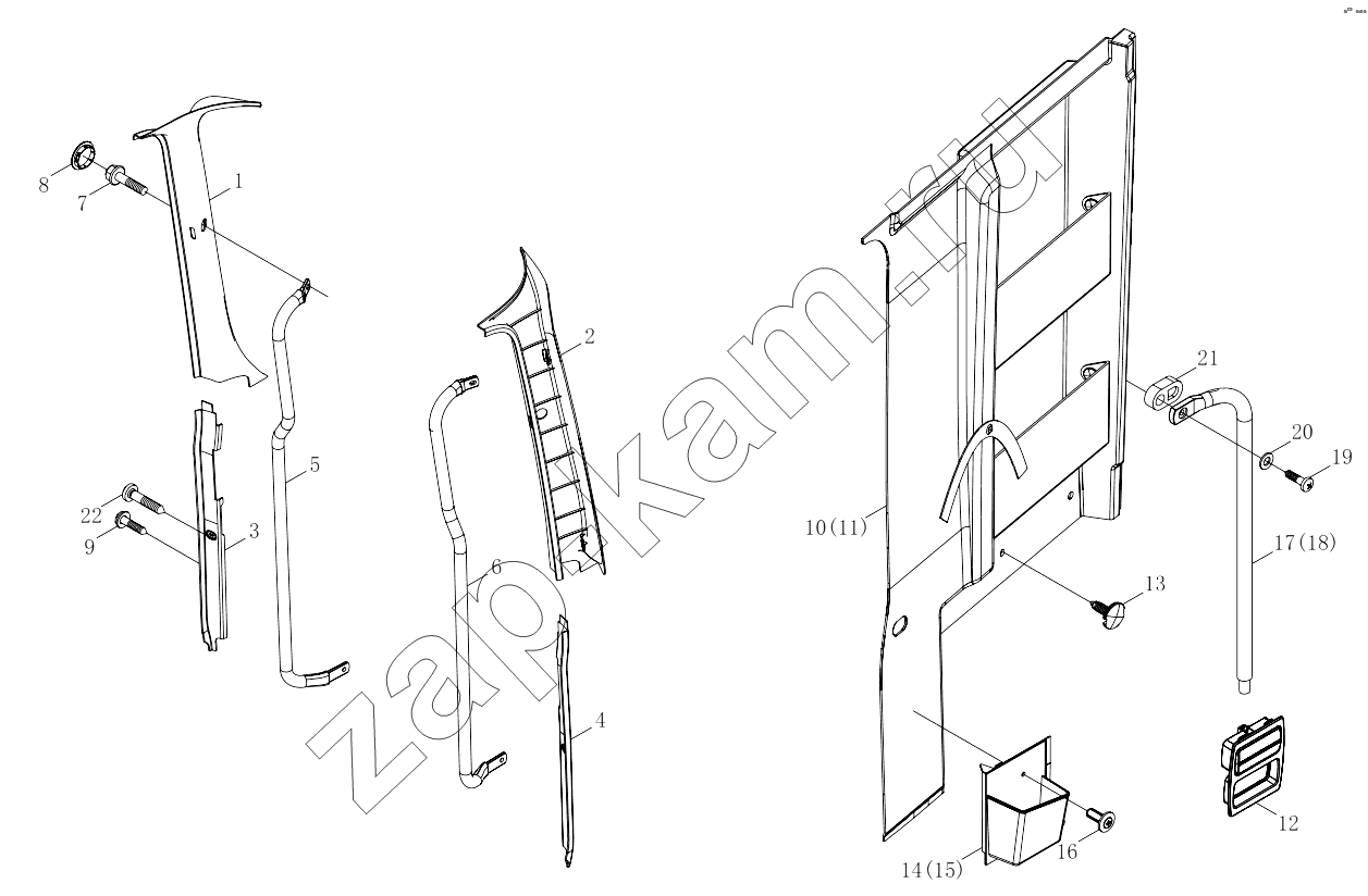 Схема/чертеж: 1SB2485420001 Interior trim, side wall / Foton 4189SLFKA-AEZA01