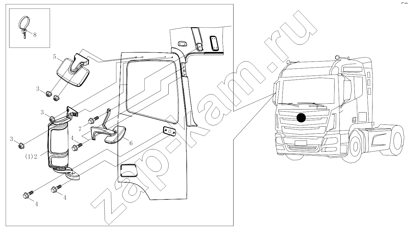 Схема/чертеж: 1SB2488210002 Rear-view mirror / Foton 4189SLFKA-AEZA01