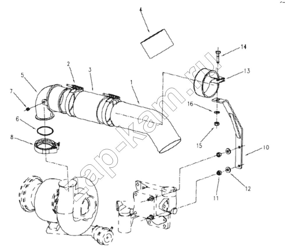 Схема/чертеж: 1S42591000201 Engine-exhaust bent pipe / Foton 4189SLFKA-AEZA01