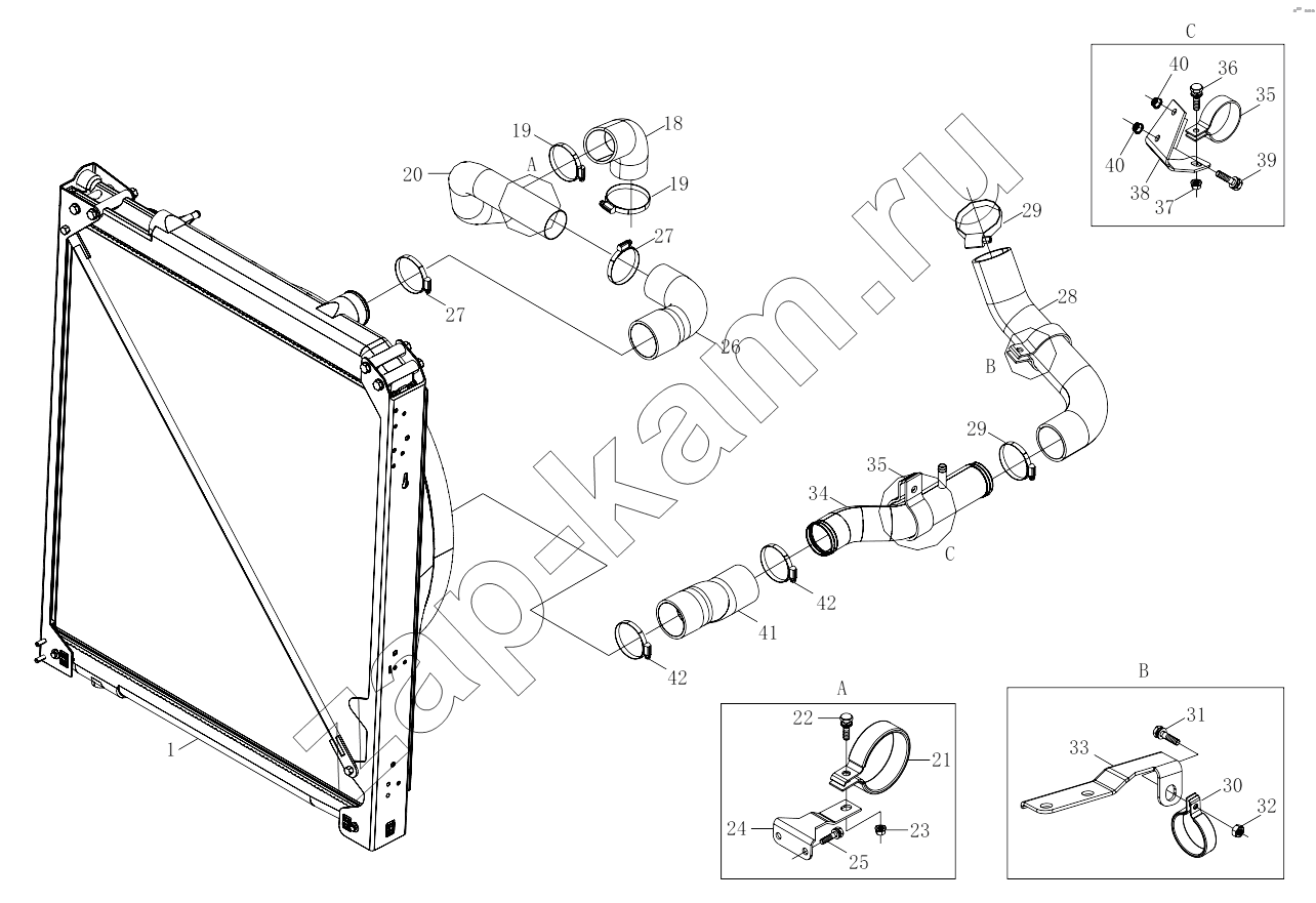 Схема/чертеж: 1S42591300401 Cooling system / Foton 4189SLFKA-AEZA01