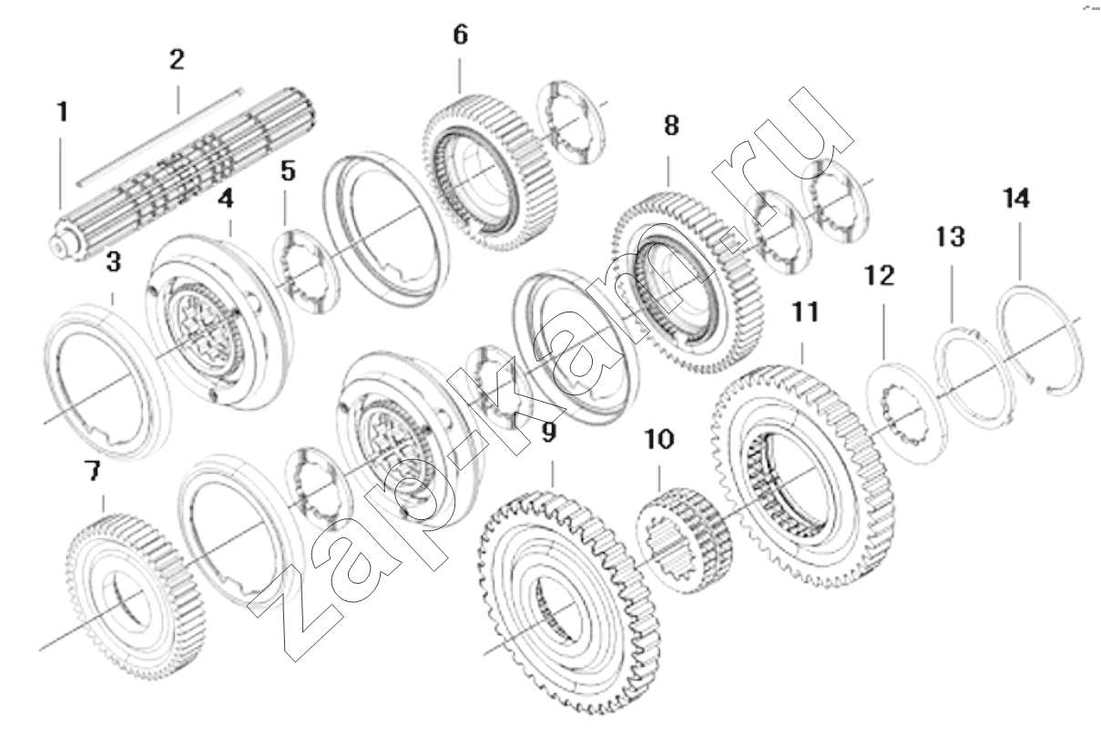 Схема/чертеж: 1S41891710701 Transmission assembly-main shaft assembly / Foton 4189SLFKA-AEZA01