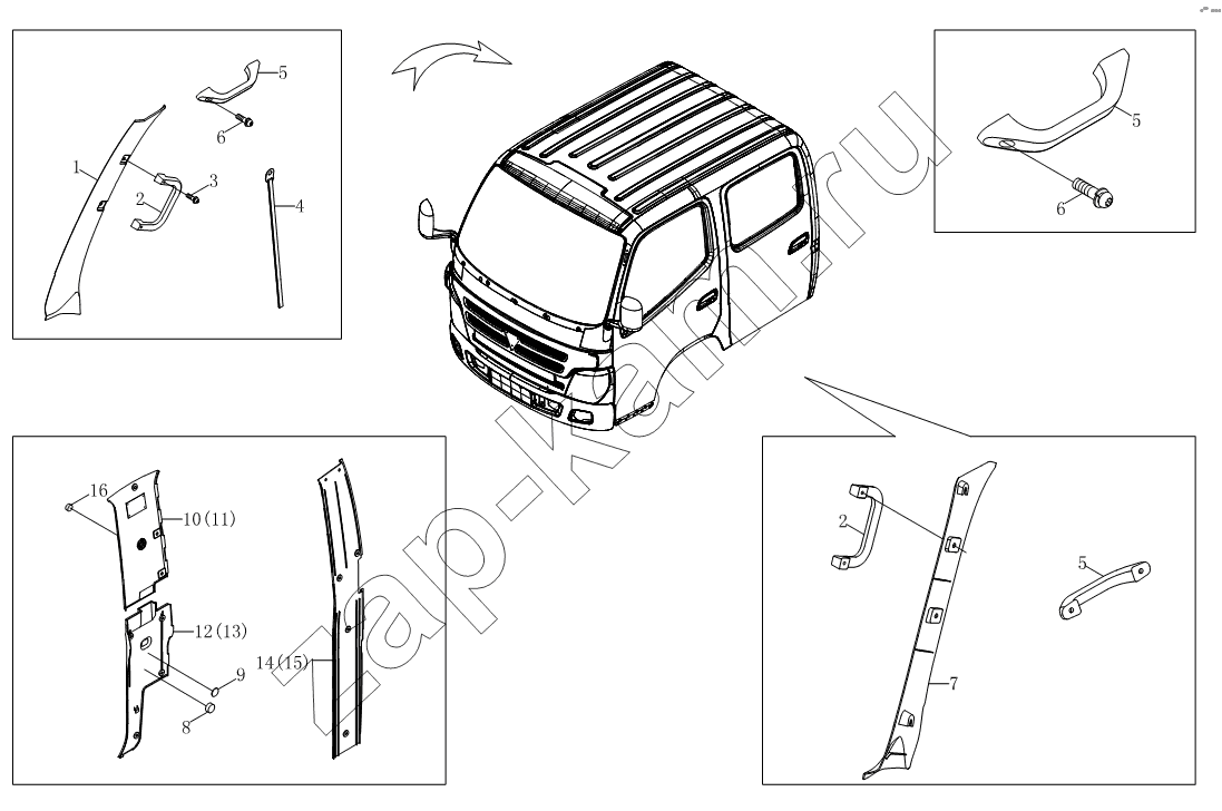 Схема/чертеж: Аксессуары боковой обшивки 1SB1805410103 / Foton BJ1039, BJ1049 (Aumark III)