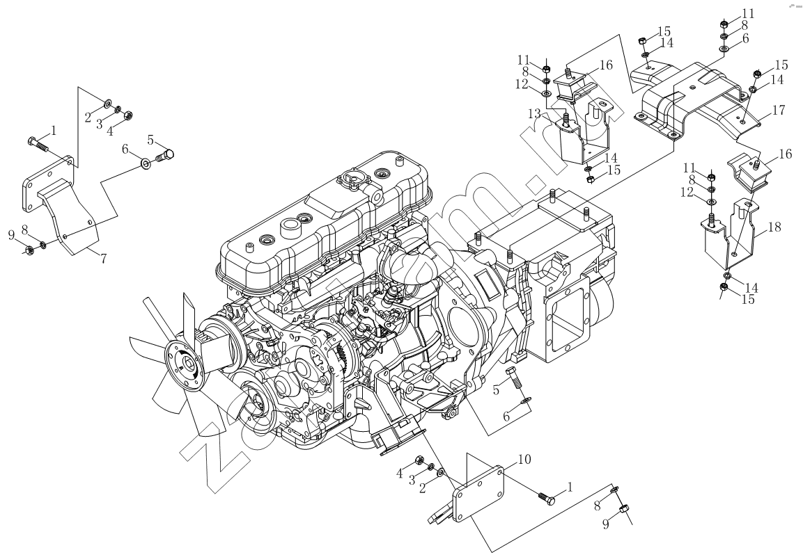 Схема/чертеж: Подвеска силового комплекта 1S10491010104 / Foton BJ1039, BJ1049 (Aumark III)