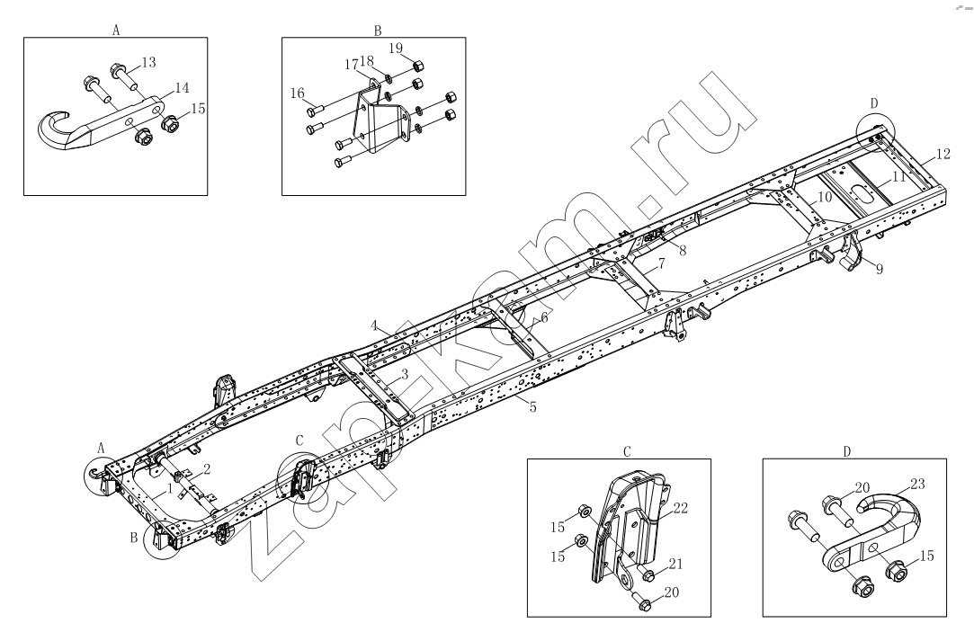 Схема/чертеж: Рама 1S10492800159 / Foton BJ1039, BJ1049 (Aumark III)