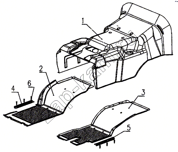 Схема/чертеж: Кожух двигателя и пол стандартной кабины / HOWO Howo cnhtc-huaxin