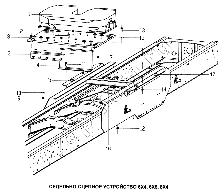 Схема/чертеж: Седельно-сцепное устройство 6x4, 6x6, 8x4 / HOWO Howo