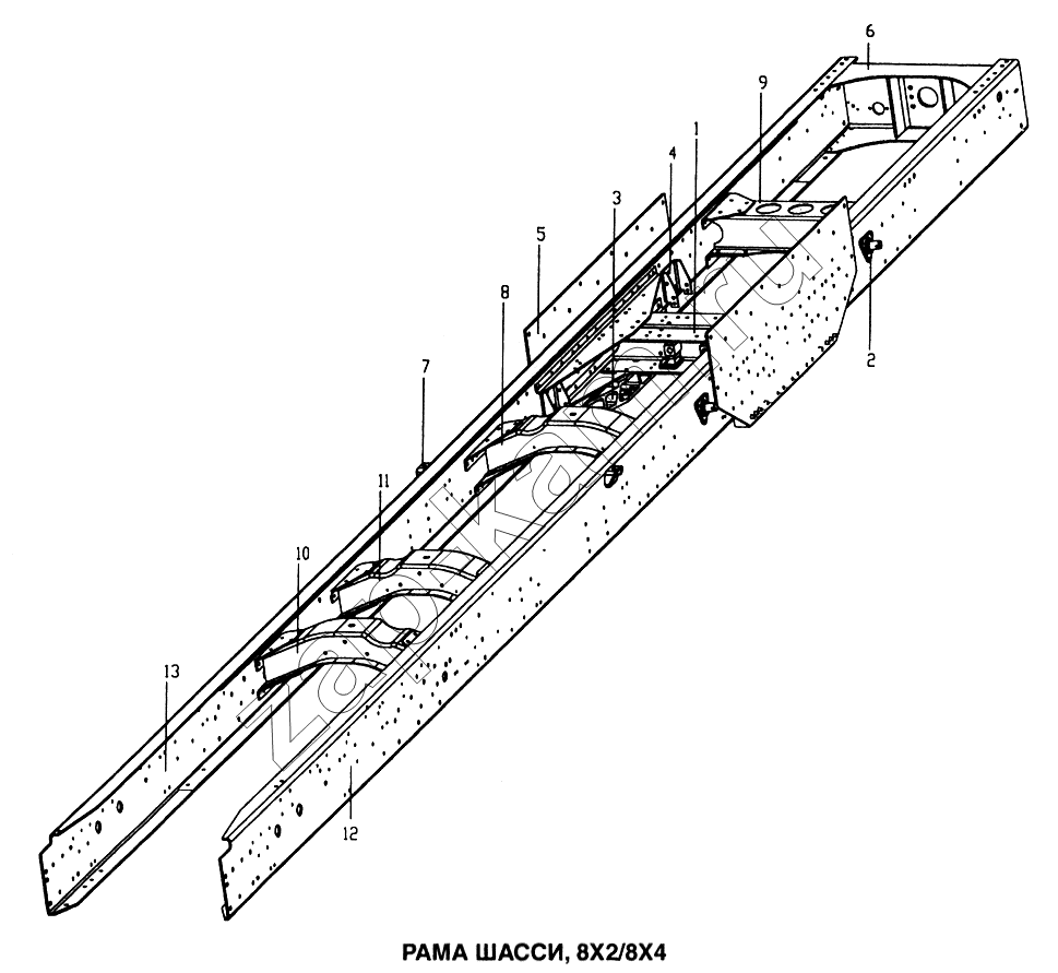 Схема/чертеж: Рама шасси, 8x2/8x4 / HOWO Howo