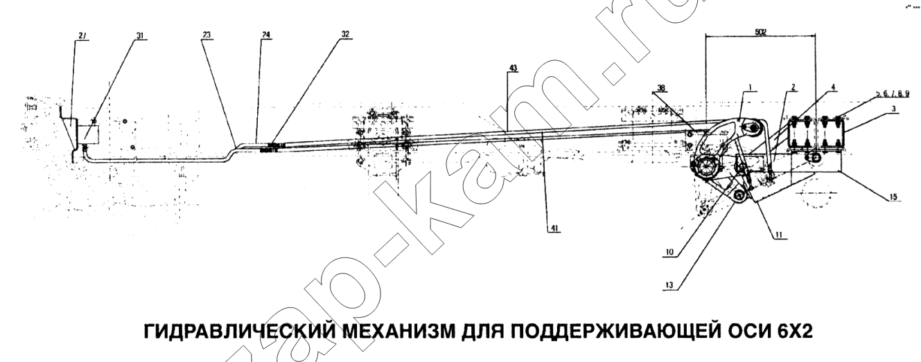 Схема/чертеж: Гидравлический механизм для поддерживающей оси 6x2 / HOWO Howo