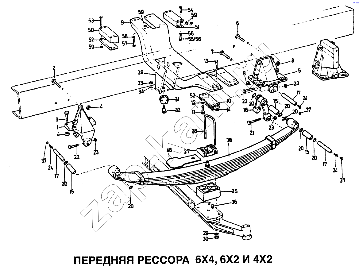 Схема/чертеж: Передняя рессора 6x4, 6x2 и 4x2 / HOWO Howo