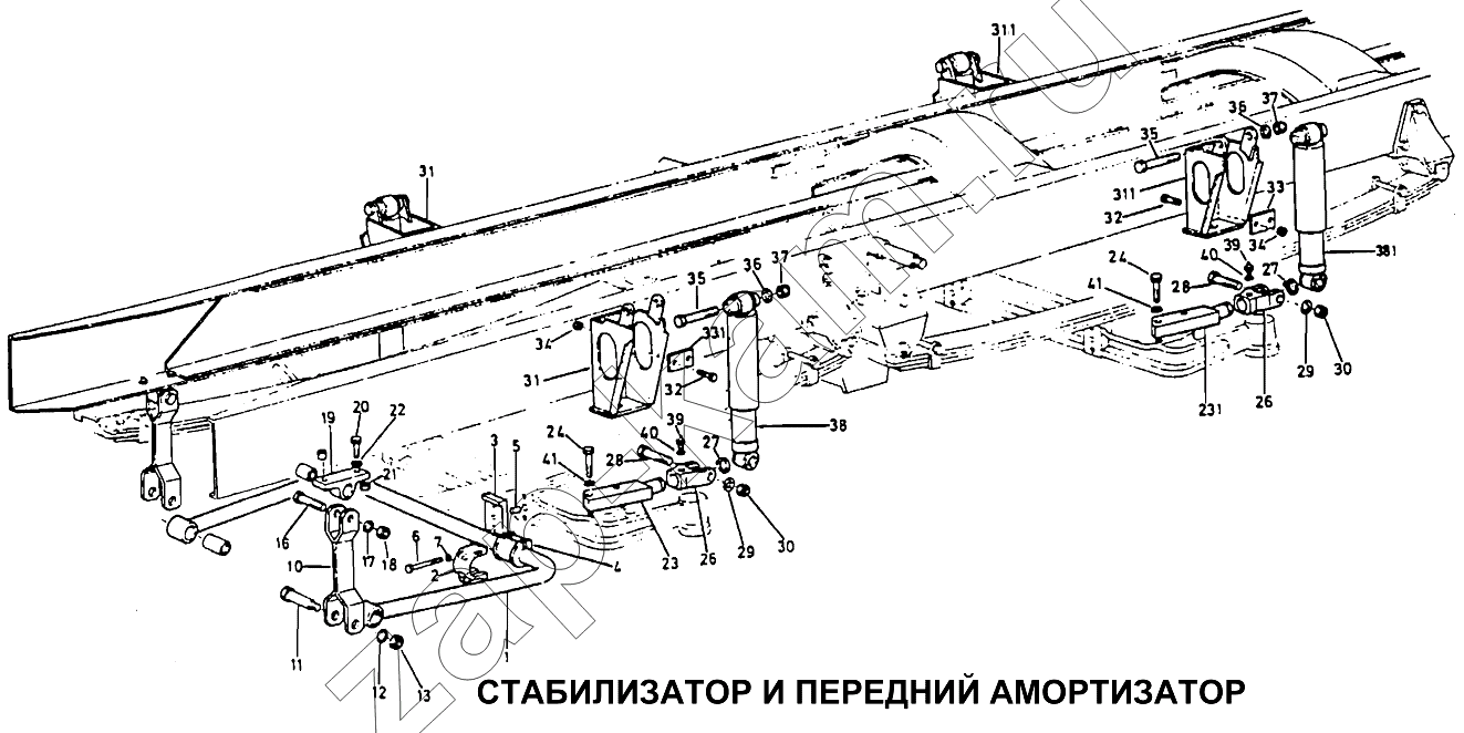 Схема/чертеж: Стабилизатор и передний амортизатор / HOWO Howo