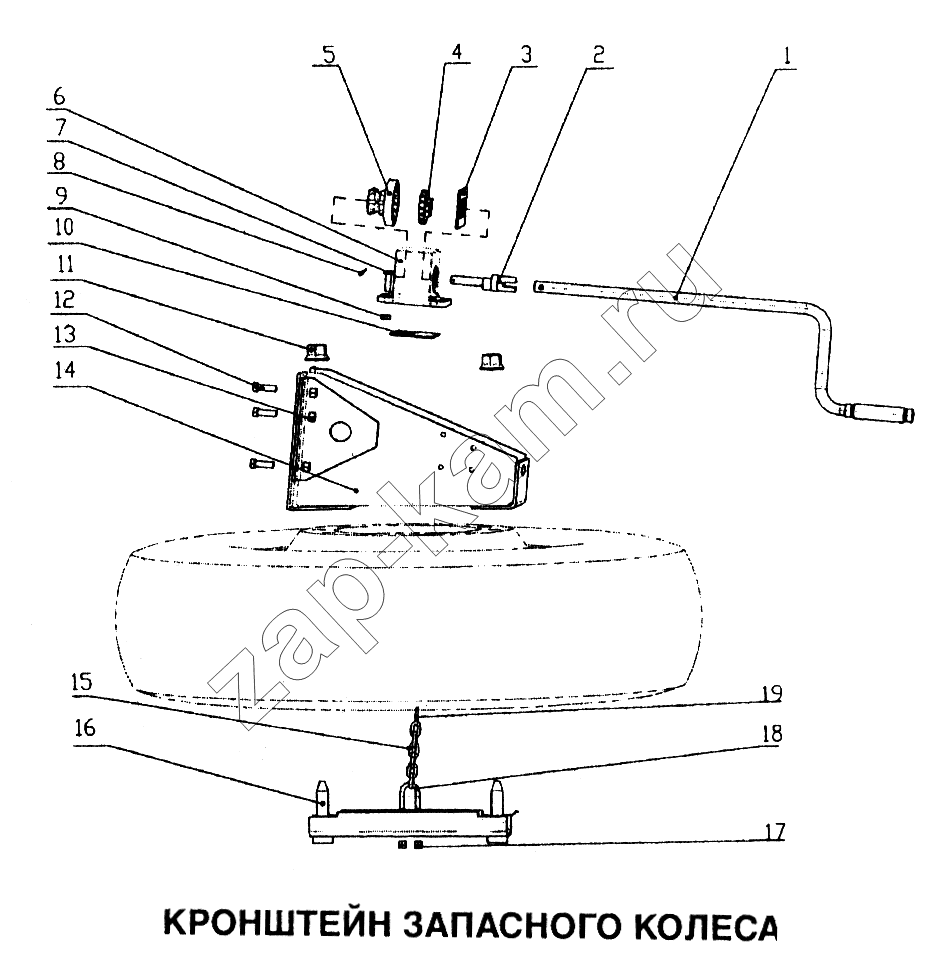 Схема/чертеж: Кронштейн запасного колеса / HOWO Howo