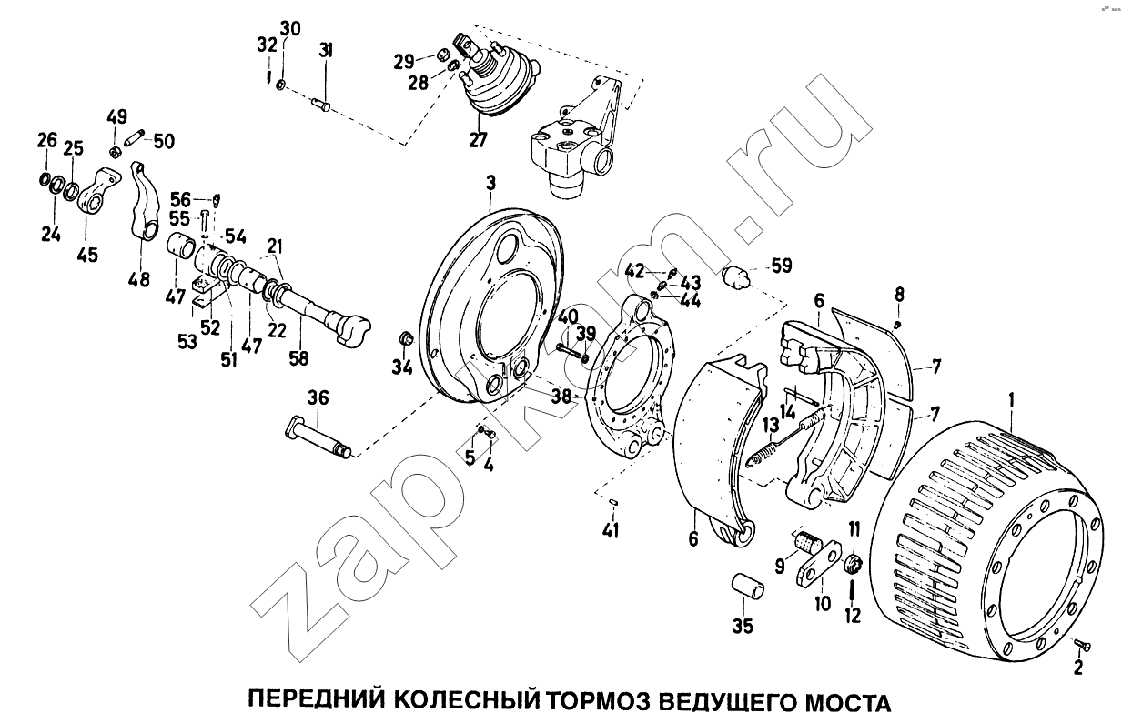 Схема/чертеж: Передний колесный тормоз ведущего моста / HOWO Howo