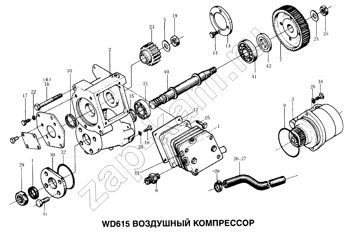 Схема/чертеж: Воздушный компрессор двигателя WD615 / HOWO Howo
