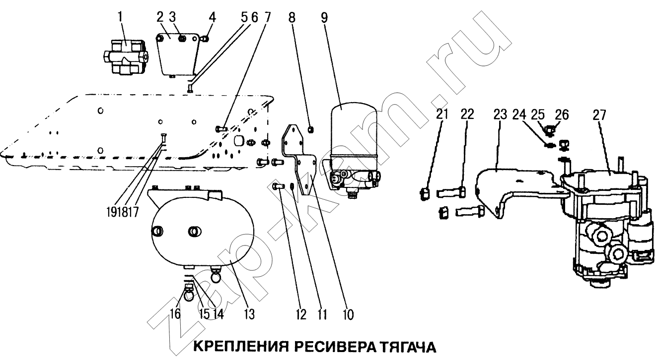 Схема/чертеж: Крепления ресивера тягача / HOWO Howo