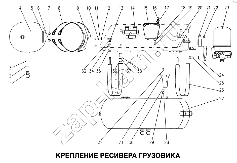 Схема/чертеж: Крепление ресивера грузовика / HOWO Howo