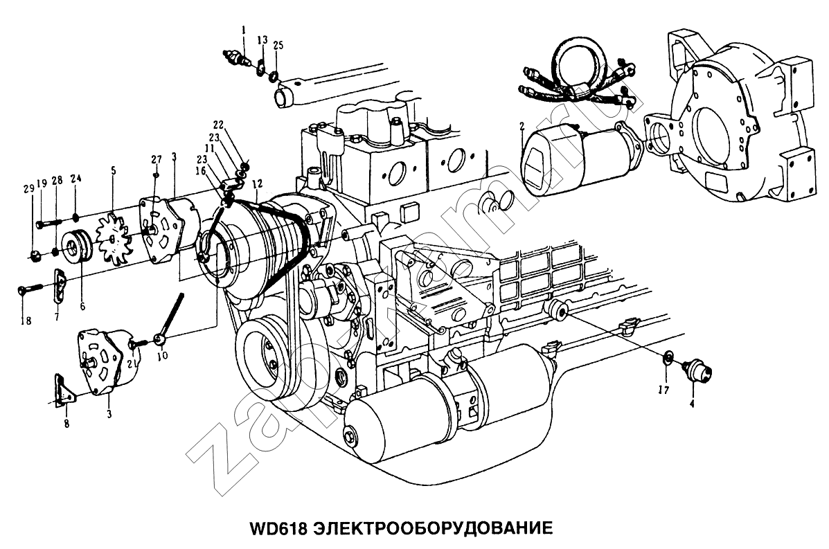 Схема/чертеж: Электрооборудование двигателя WD618 / HOWO Howo