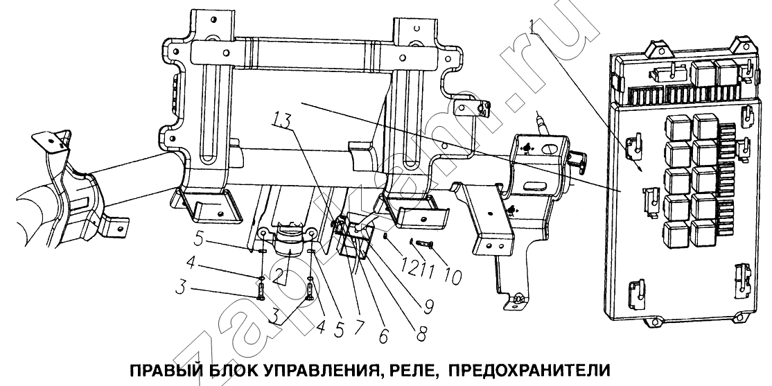 Схема/чертеж: Правый блок управления, реле, предохранители / HOWO Howo