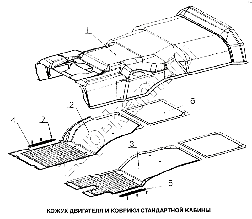 Схема/чертеж: Кожух двигателя и коврики стандартной кабины / HOWO Howo
