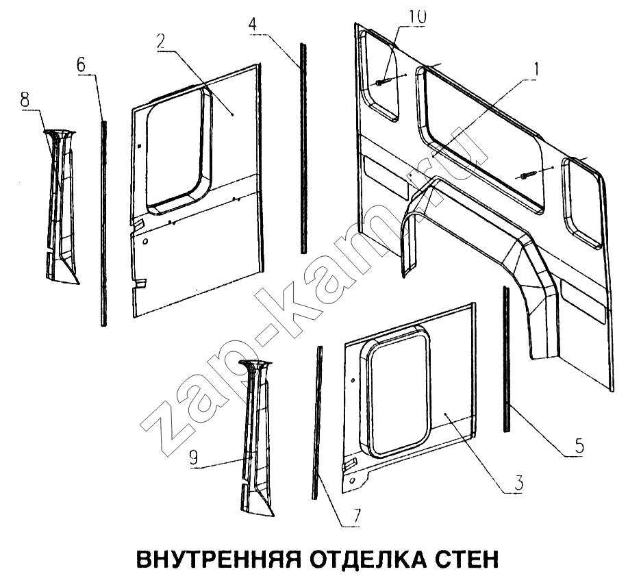 Схема/чертеж: Внутренняя отделка стенок кабины / HOWO Howo