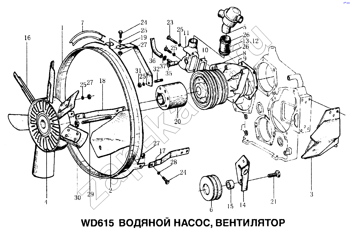 Схема/чертеж: Водяной насос, вентилятор / HOWO Howo